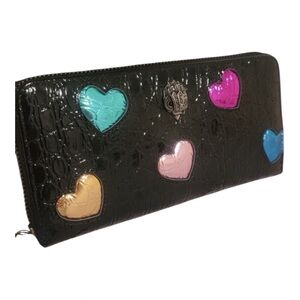 Kurt Geiger NWT Love Leather Zip Around Wallet with Multicolor Heart Accents.